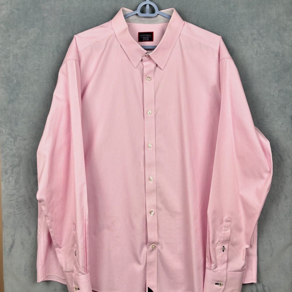 UNTUCKit Mens XXXL Pink White Micro Stripe Wrinkle Free Cotton Button Down Shirt
